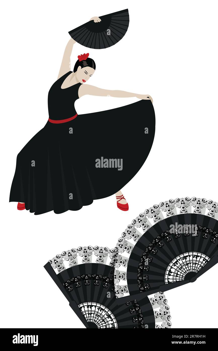 Illustration d'un danseur de flamenco avec des fans espagnols Illustration de Vecteur