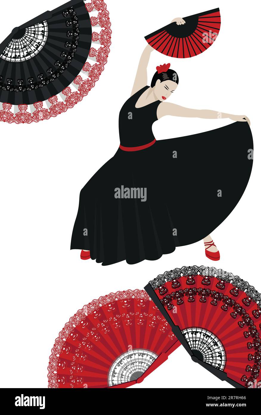 Illustration d'un danseur de flamenco avec des fans espagnols Illustration de Vecteur