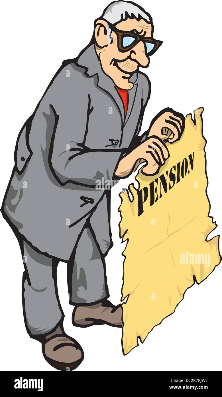 Figure pensionné ayant une police d'assurance-retraite en main. Illustration de Vecteur