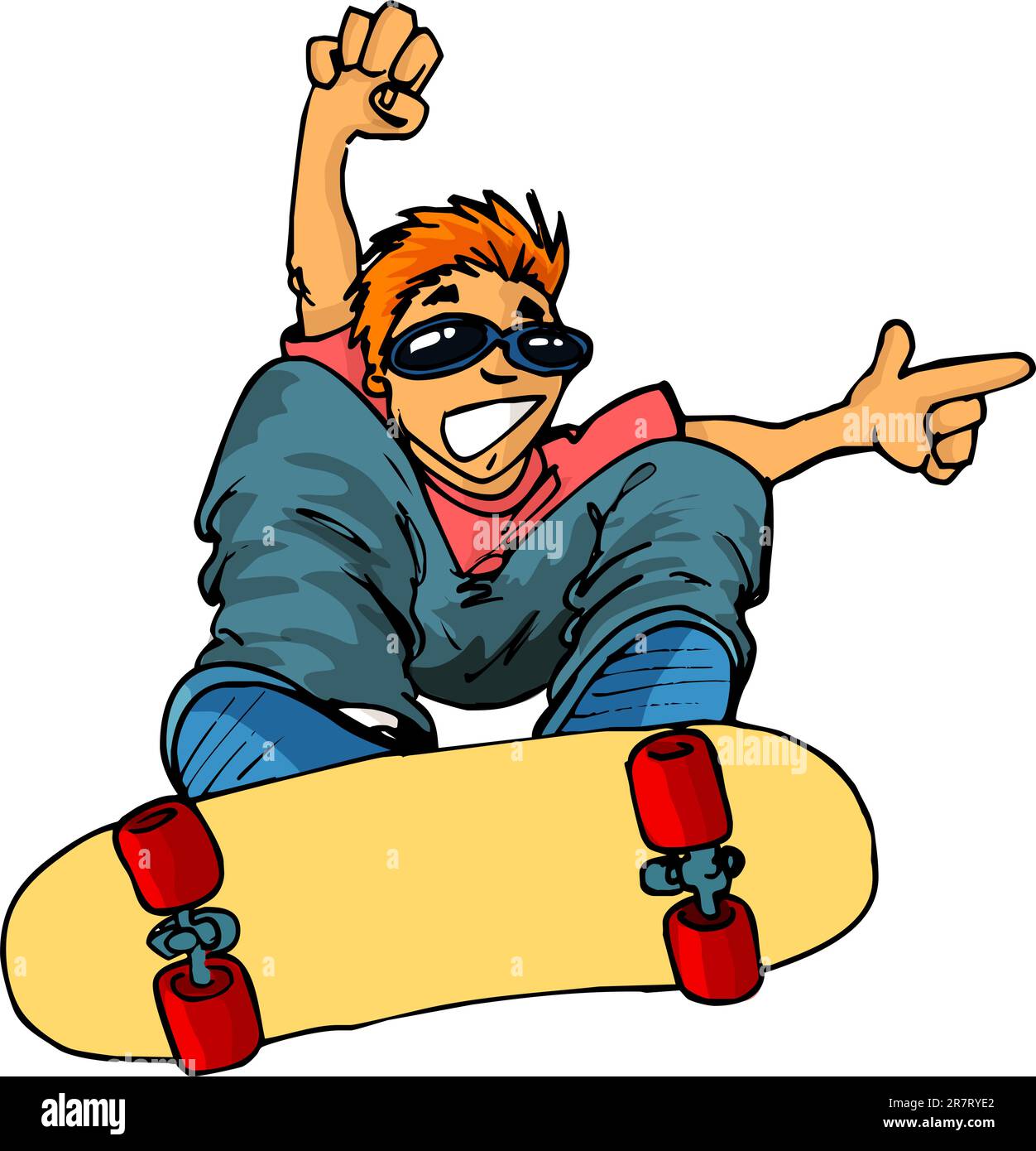 Dessin animé d'un enfant sur un skateboard volant dans les airs Image  Vectorielle Stock - Alamy