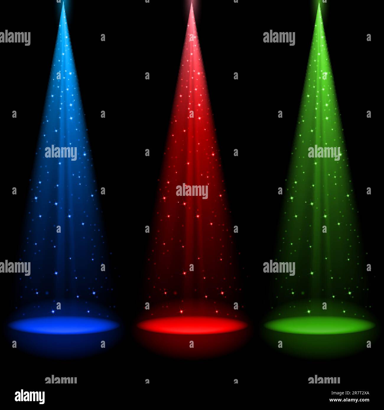 Trois faisceaux de lumière RVB conique brille une lumière dans le noir Illustration de Vecteur