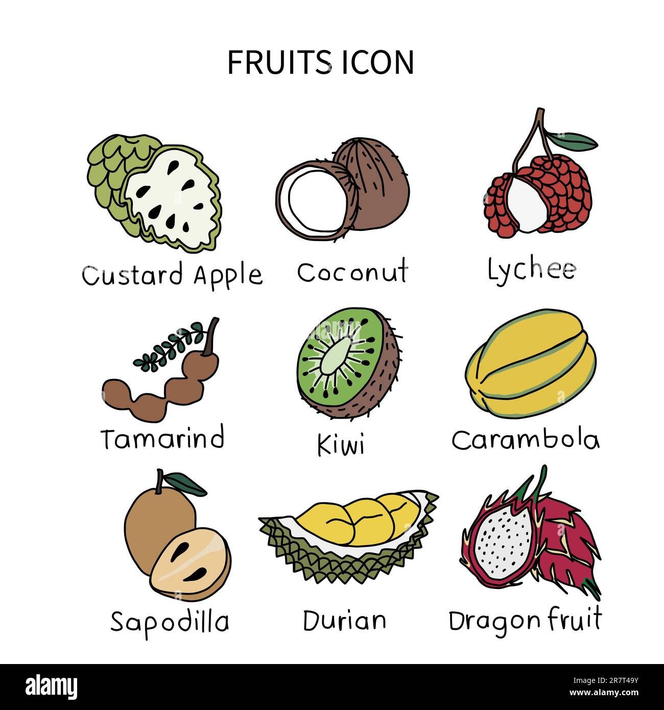 Ensemble d'illustrations vectorielles icône fruits 3 Illustration de Vecteur