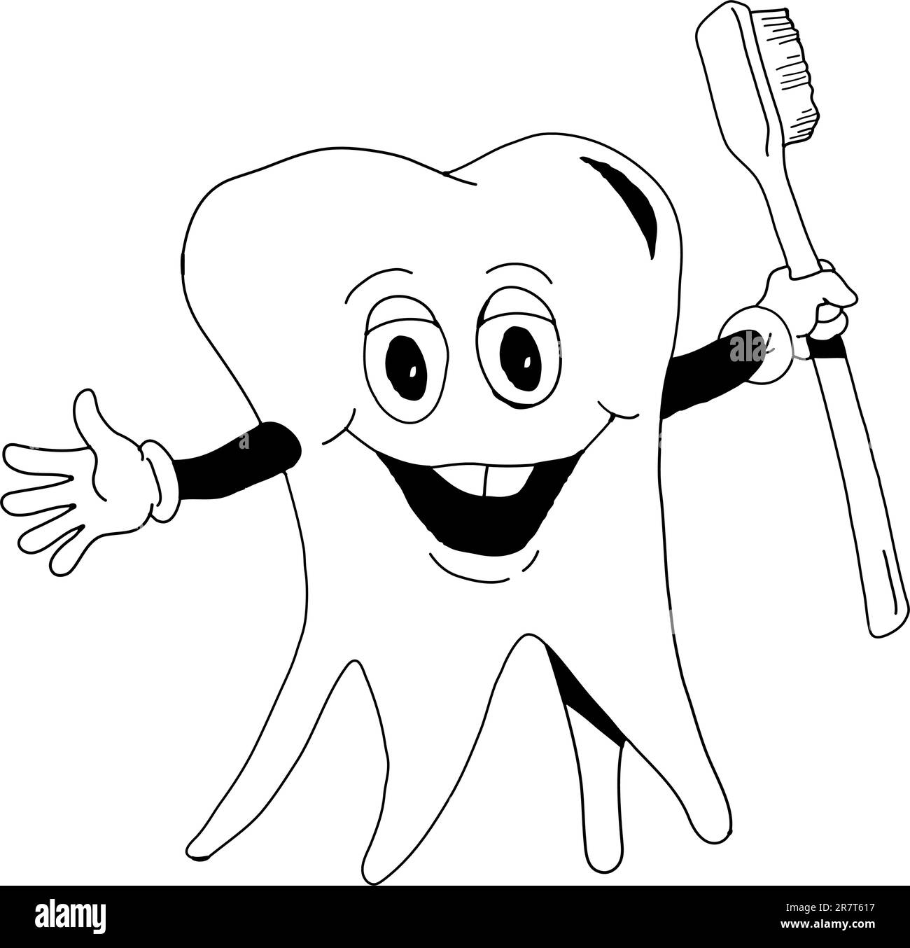 Une dent heureuse tenant une brosse à dents Illustration de Vecteur