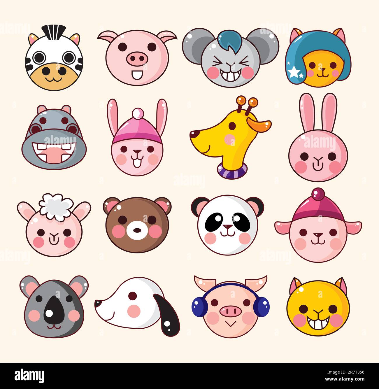 icônes de visage animal de dessin animé Illustration de Vecteur