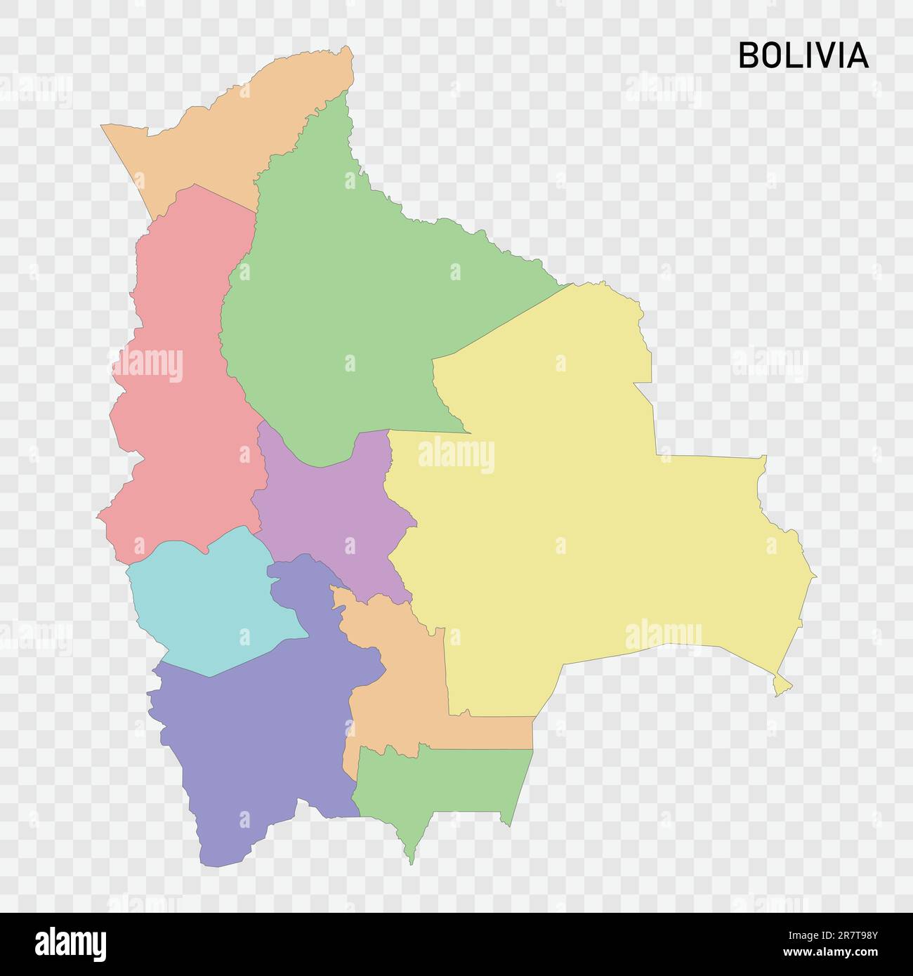 Carte couleur isolée de la Bolivie avec frontières des régions Illustration de Vecteur