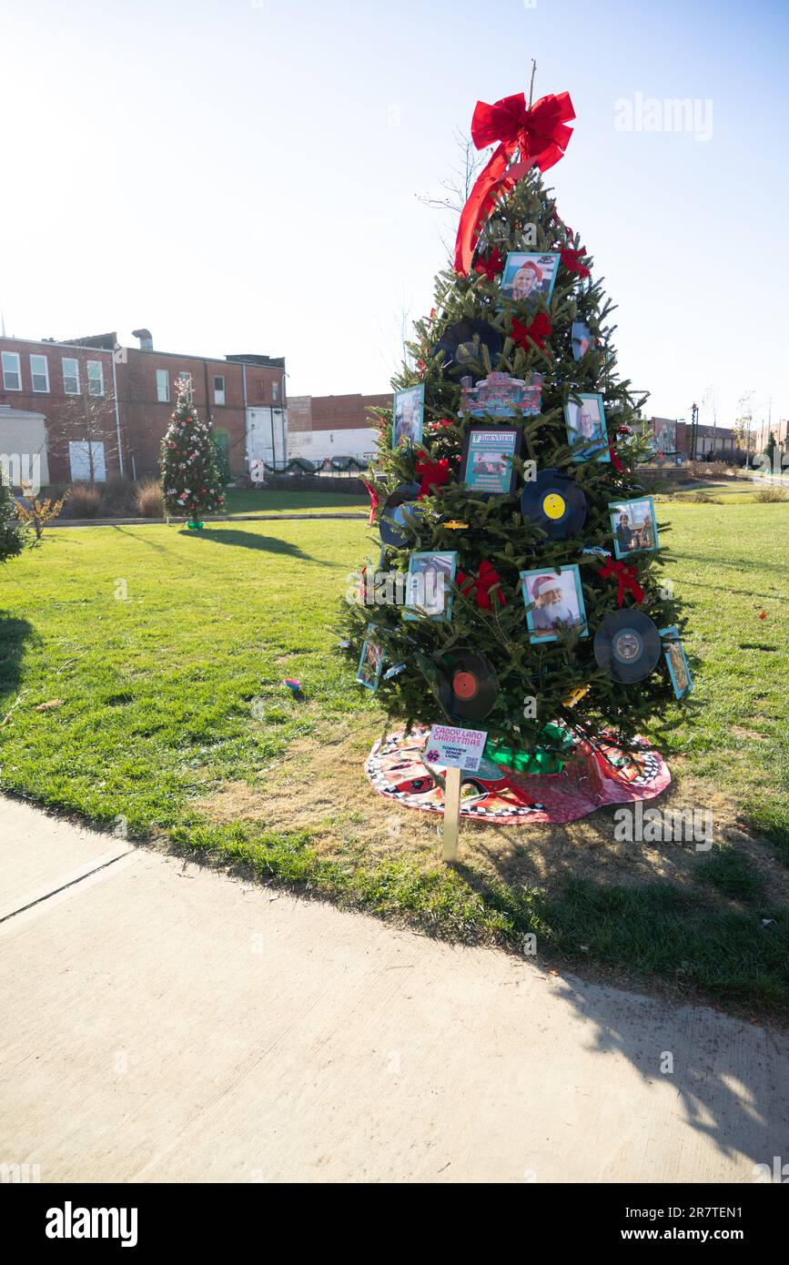 Johnson City, Tennessee, États-Unis 2022-11-24 Parc King Commons : concours d'arbres de Noël. Banque D'Images