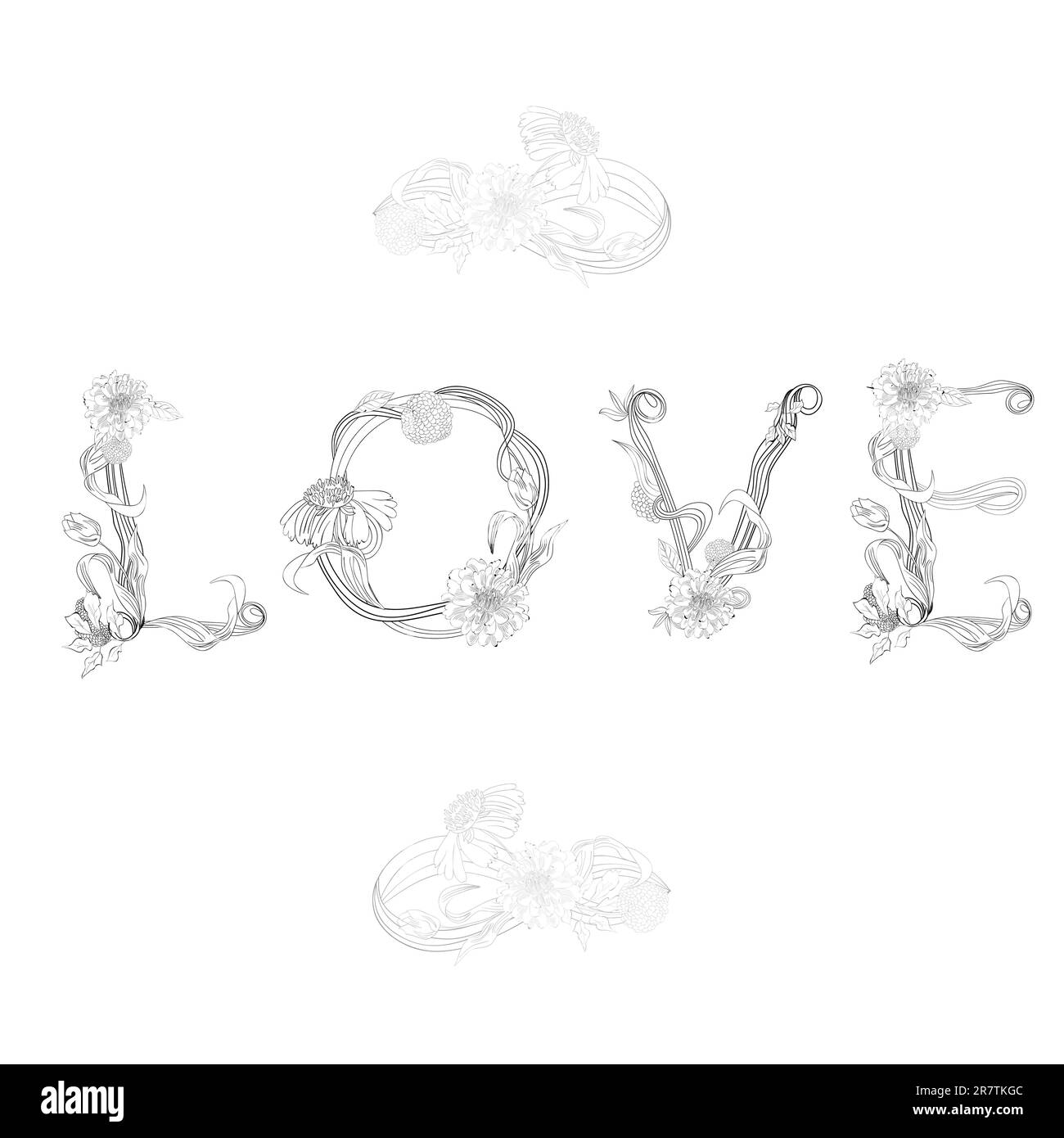 Inscription AMOUR avec élément floral décoratif Illustration de Vecteur