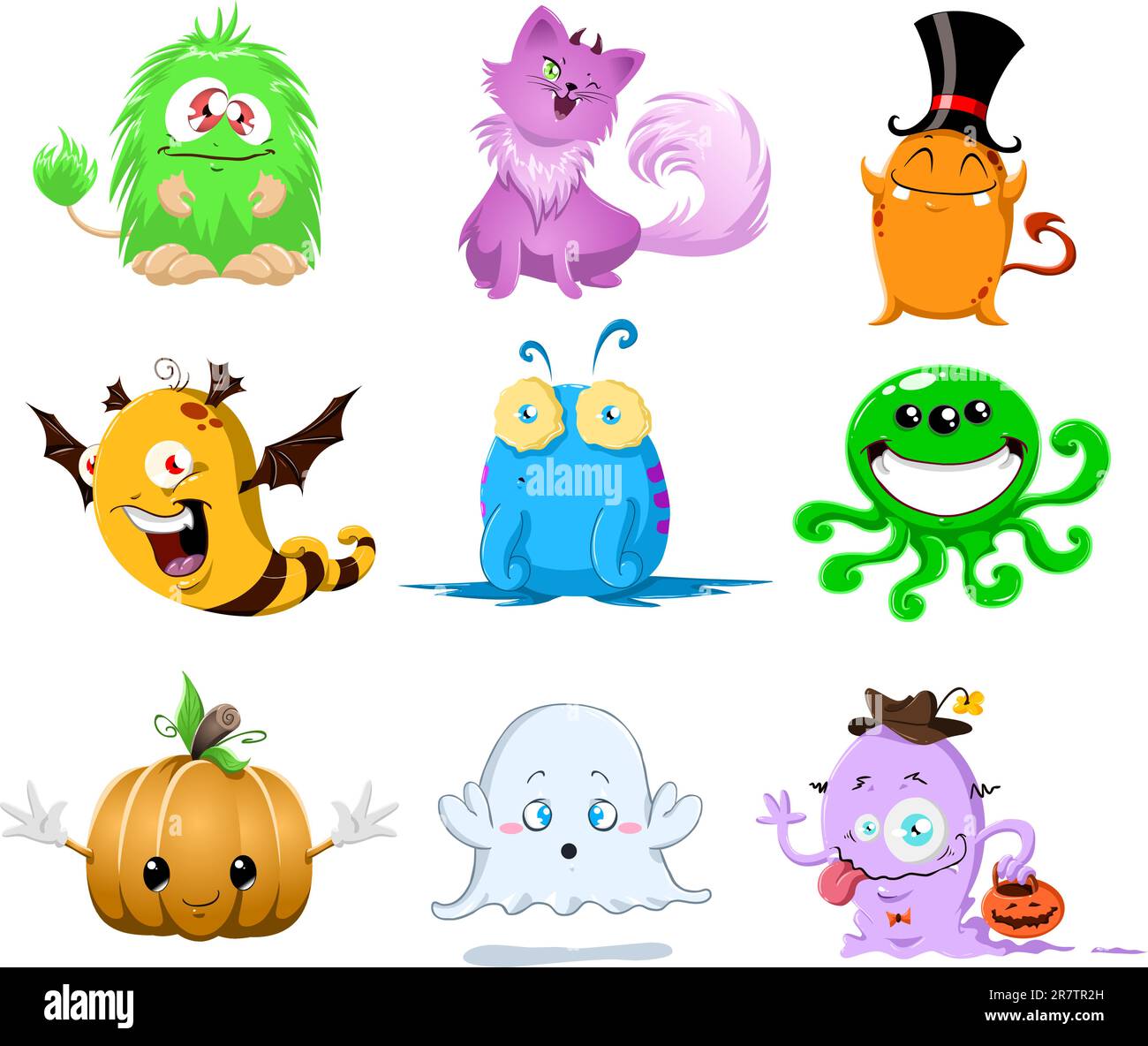 Un vecteur illustration de mignon drôle et effrayant monstres pour l'Halloween. Illustration de Vecteur