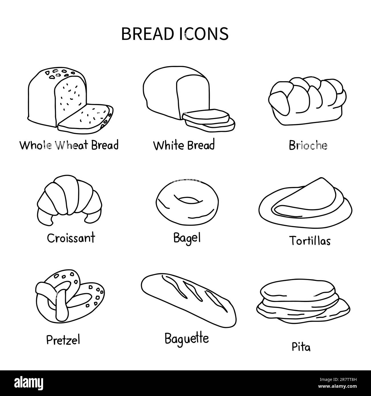 Illustration vectorielle de l'ensemble d'icônes de pain Illustration de Vecteur