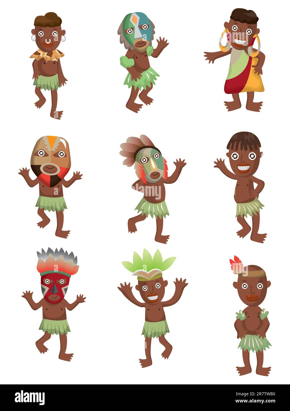 Caricature Afrique icônes indigènes Illustration de Vecteur
