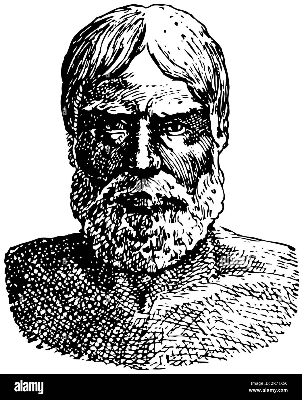 Paléolithique supérieur la tête de l'homme (Homo Sungirensis) est isolée sur fond blanc Illustration de Vecteur