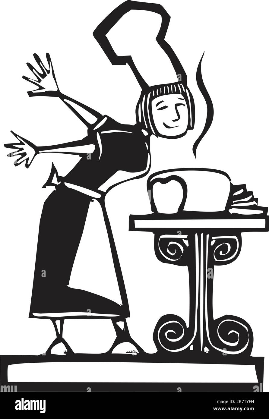 Femme chef smelling certains pain frais Illustration de Vecteur