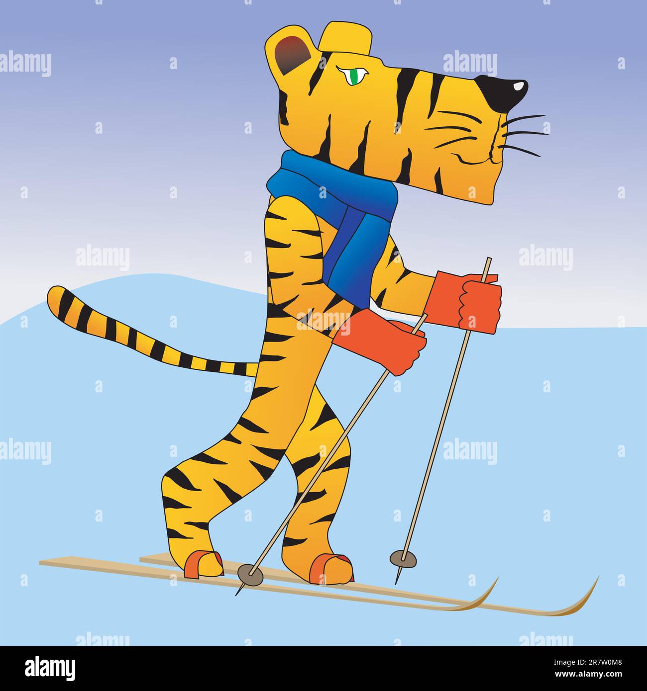 Personnage drôle de ski sur tiger Illustration de Vecteur