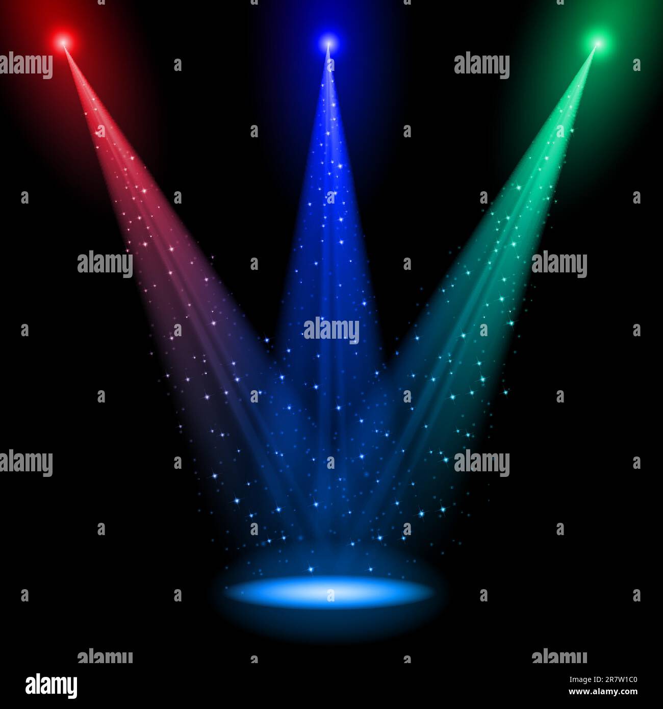 Trois faisceaux de lumière RVB conique briller à un moment dans le noir Illustration de Vecteur