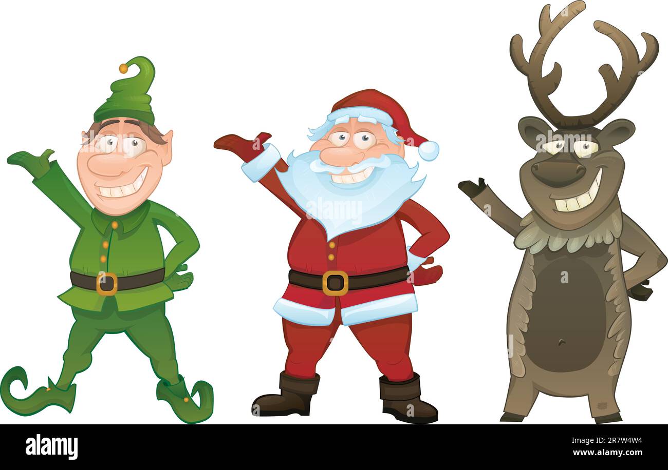 Série vectorielle de Noël. Ensemble avec le Père Noël, l'Elf et le renne de Rudolph Illustration de Vecteur Série vectorielle de Noël. Ensemble avec le Père Noël, l'Elf et le renne de Rudolph Illustration de Vecteur