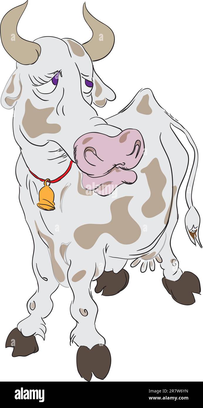 Illustration vectorielle d'une vache avec des yeux tristes. Illustration de Vecteur