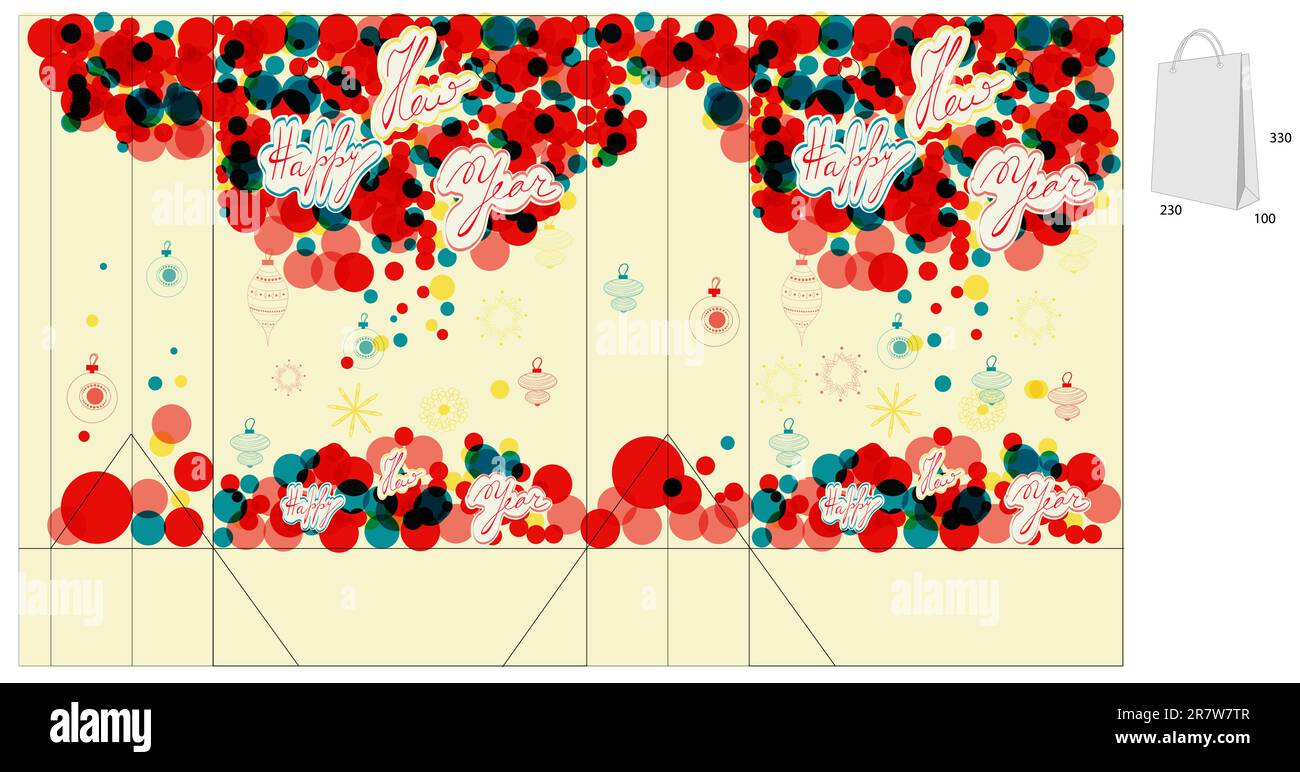 Modèle pour sac avec inscription « Happy Year » Illustration de Vecteur