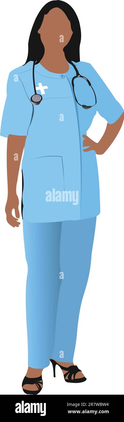 Femme avec l'infirmière du médecin blanc smock. Vector illustration Illustration de Vecteur