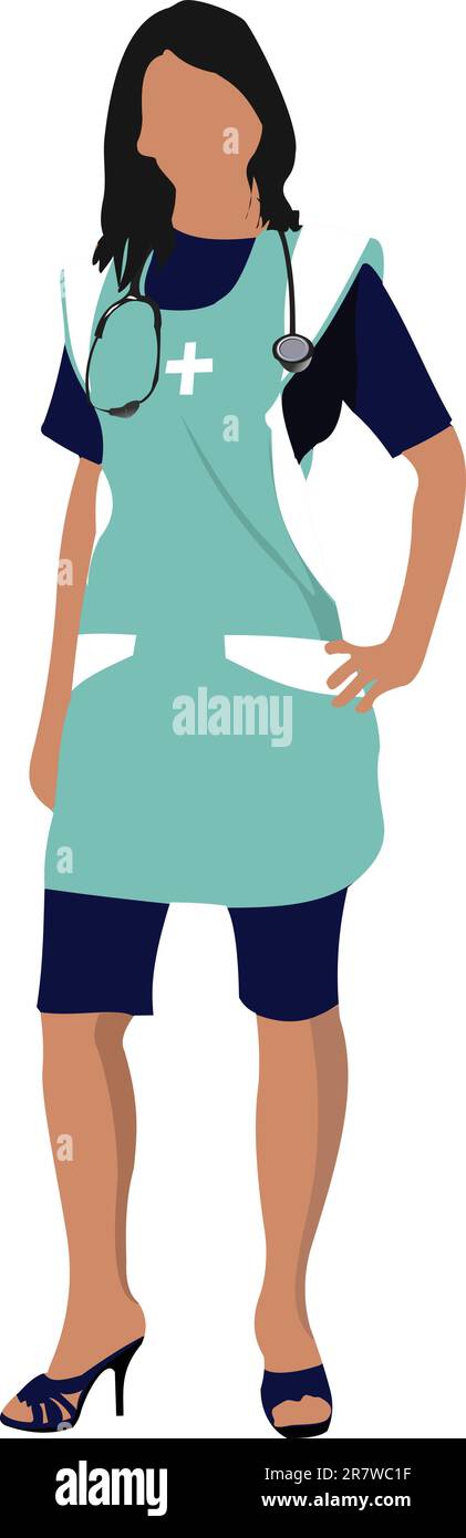 Femme avec l'infirmière du médecin blanc smock. Vector illustration Illustration de Vecteur