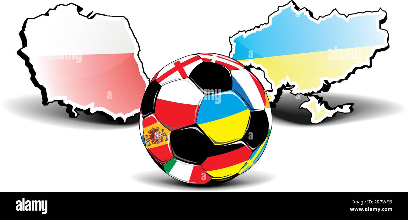 cartes de la pologne et de l'ukraine avec un football à l'avant, championnat européen de football 2012, eps8 vecteur Illustration de Vecteur