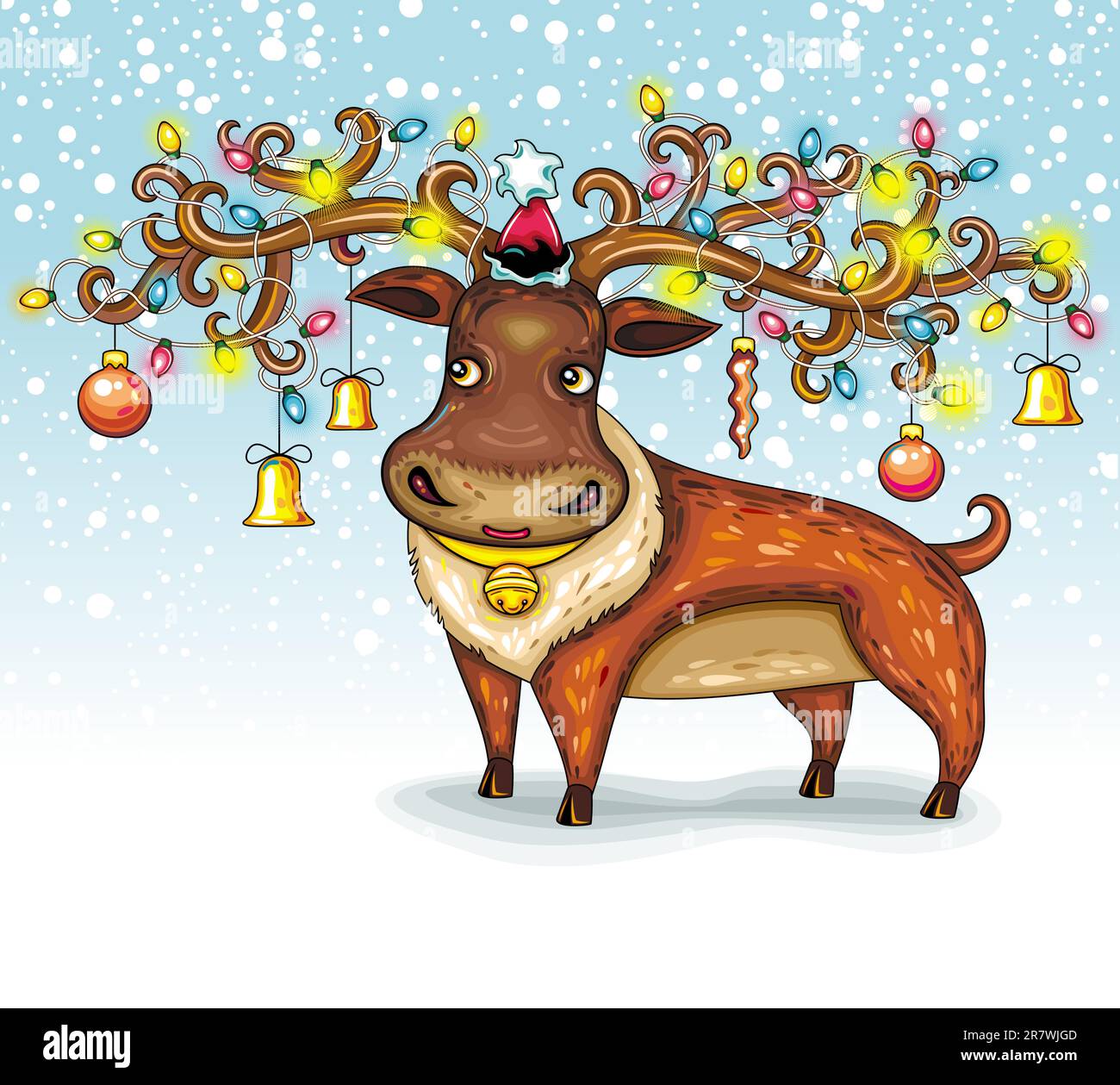 Joli cerf décoré de lumières de Noël et d'ornements de Noël debout à l'extérieur dans la neige Illustration de Vecteur Joli cerf décoré de lumières de Noël et d'ornements de Noël debout à l'extérieur dans la neige Illustration de Vecteur