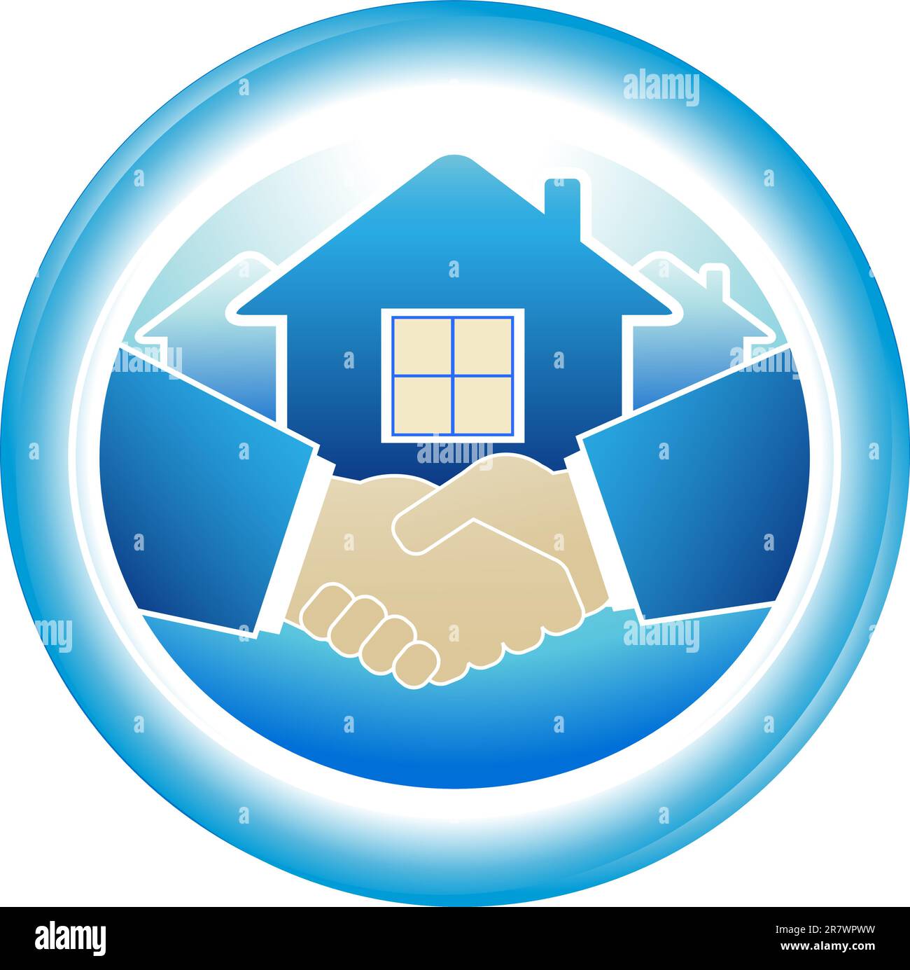 panneau rond de poignée de main d'affaires dans un cadre bleu Illustration de Vecteur