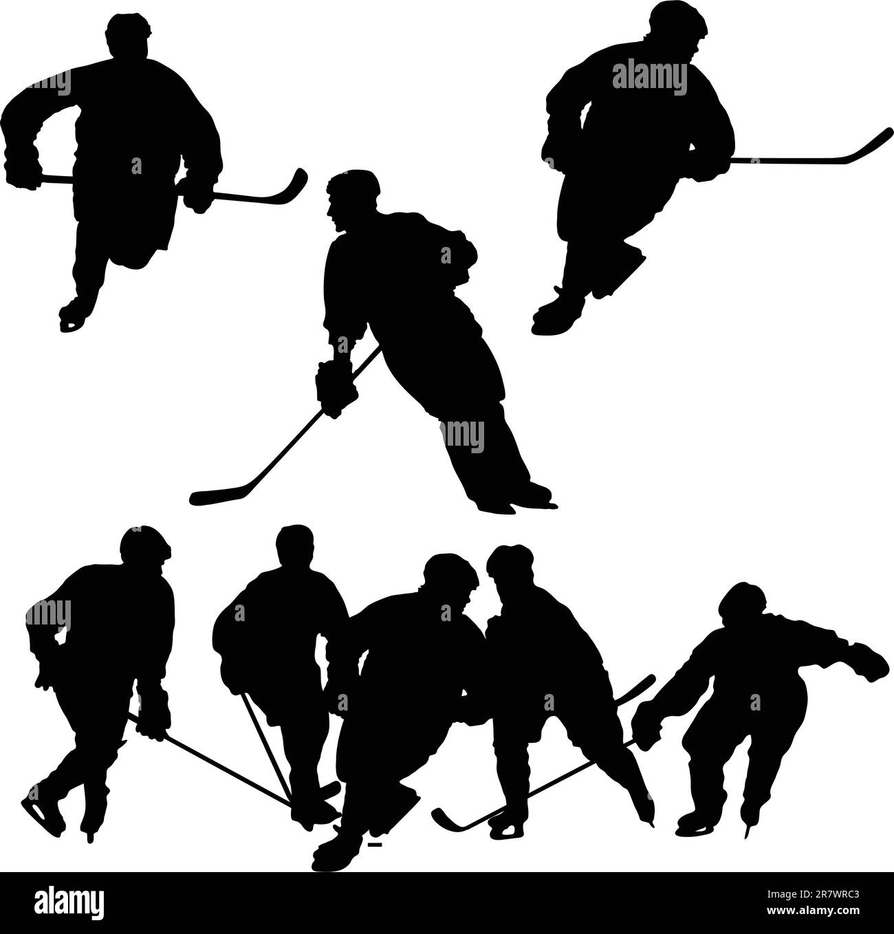 Une série de silhouettes de hockey avec des joueurs uniques et un groupe Illustration de Vecteur