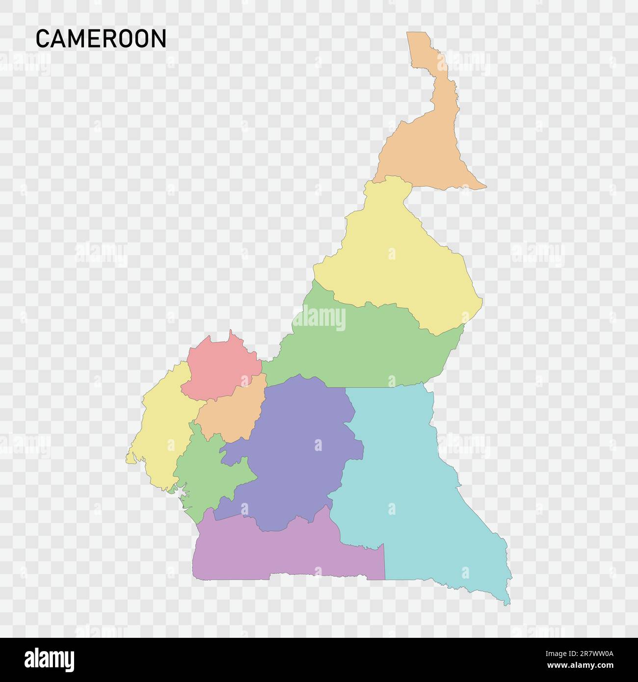 Carte couleur isolée du Cameroun avec frontières des régions Illustration de Vecteur