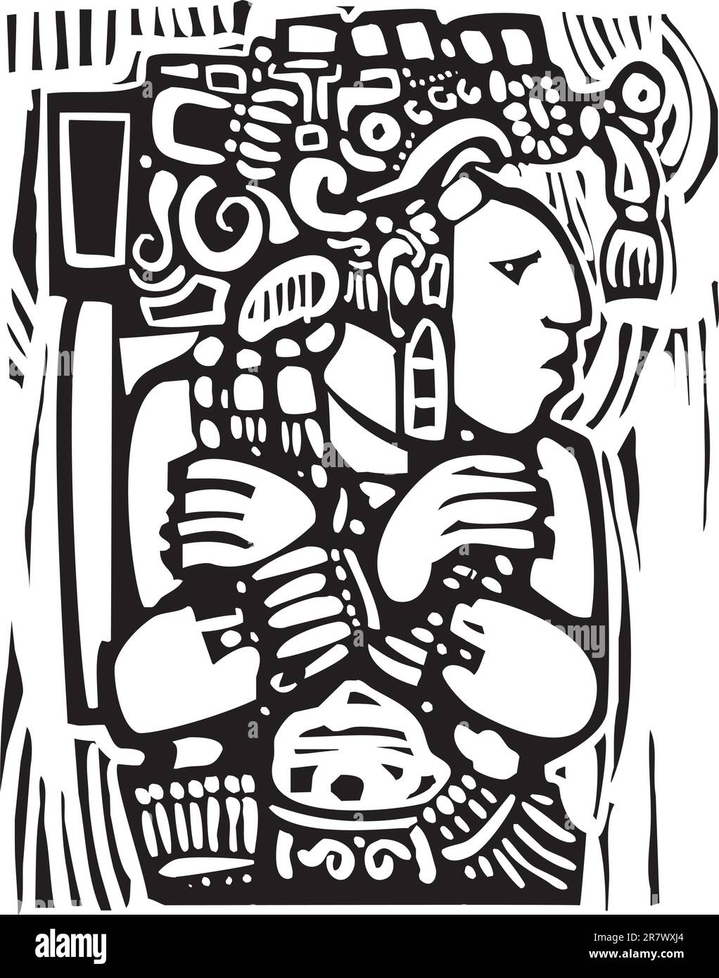 Guerrier maya conçus après la poterie mésoaméricain et Images du Temple Illustration de Vecteur