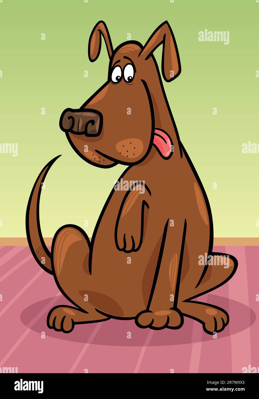 Cartoon illustration de funny brown chien assis sur le sol Illustration de Vecteur