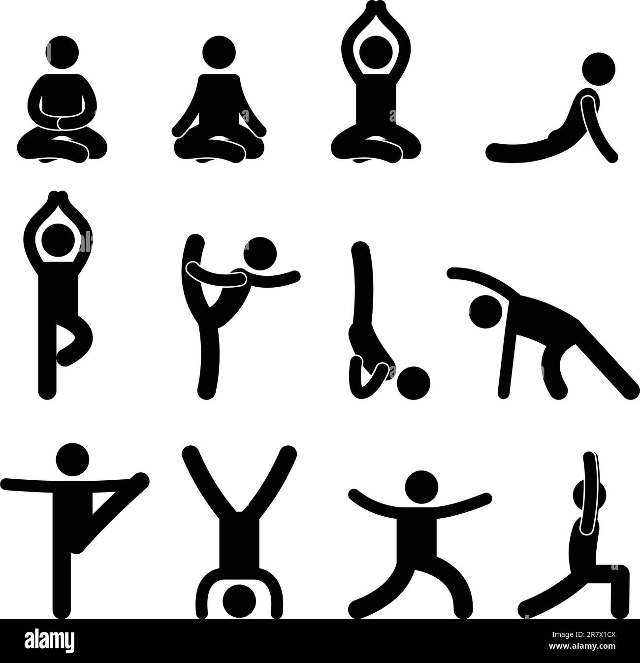Un ensemble de pictogrammes sur le yoga et la méditation. Illustration de Vecteur