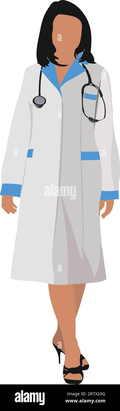 Femme avec l'infirmière du médecin blanc smock. Vector illustration Illustration de Vecteur