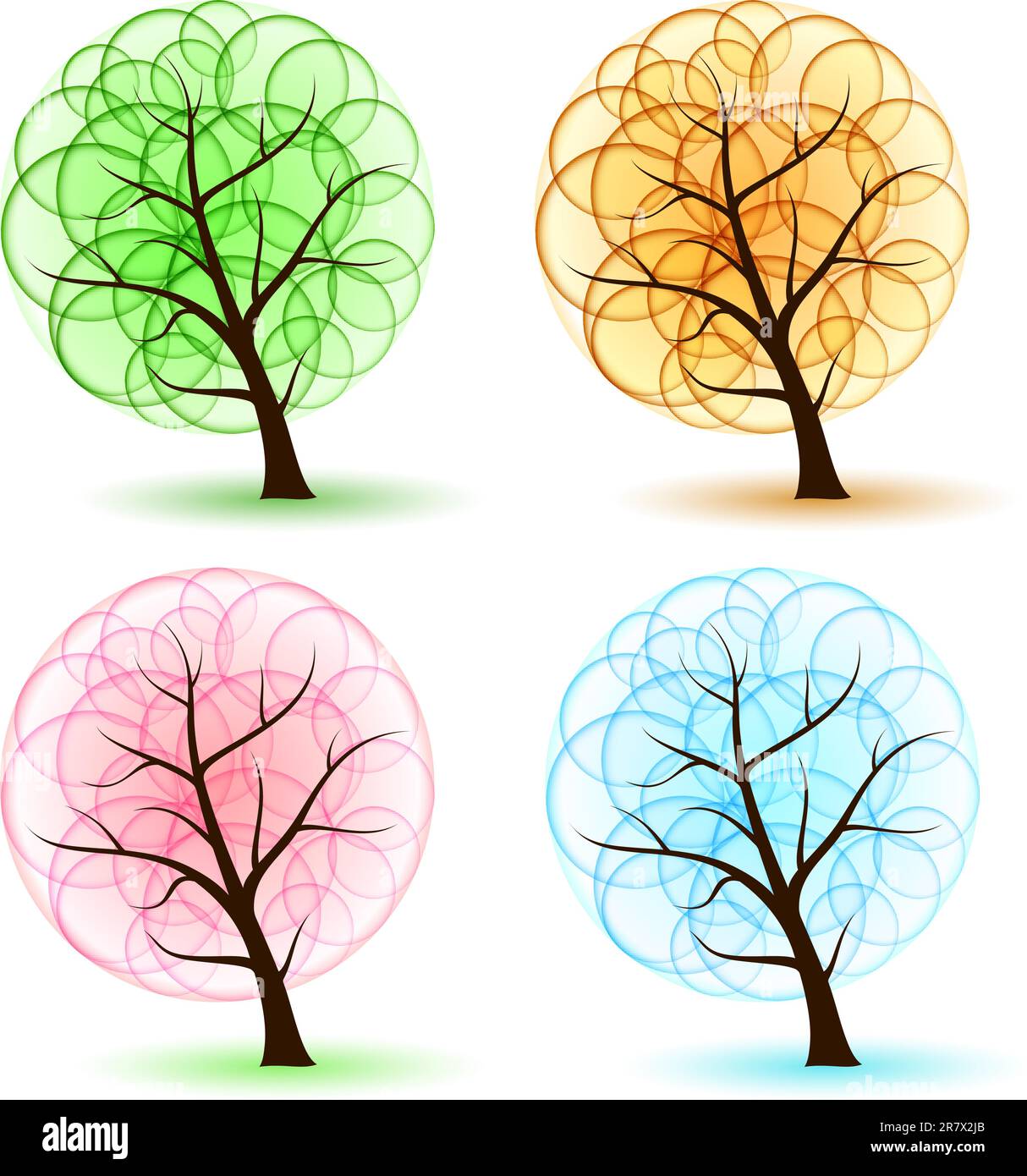 Set Arbre avec feuilles d'abstrait, de l'élément de conception. Illustration de Vecteur