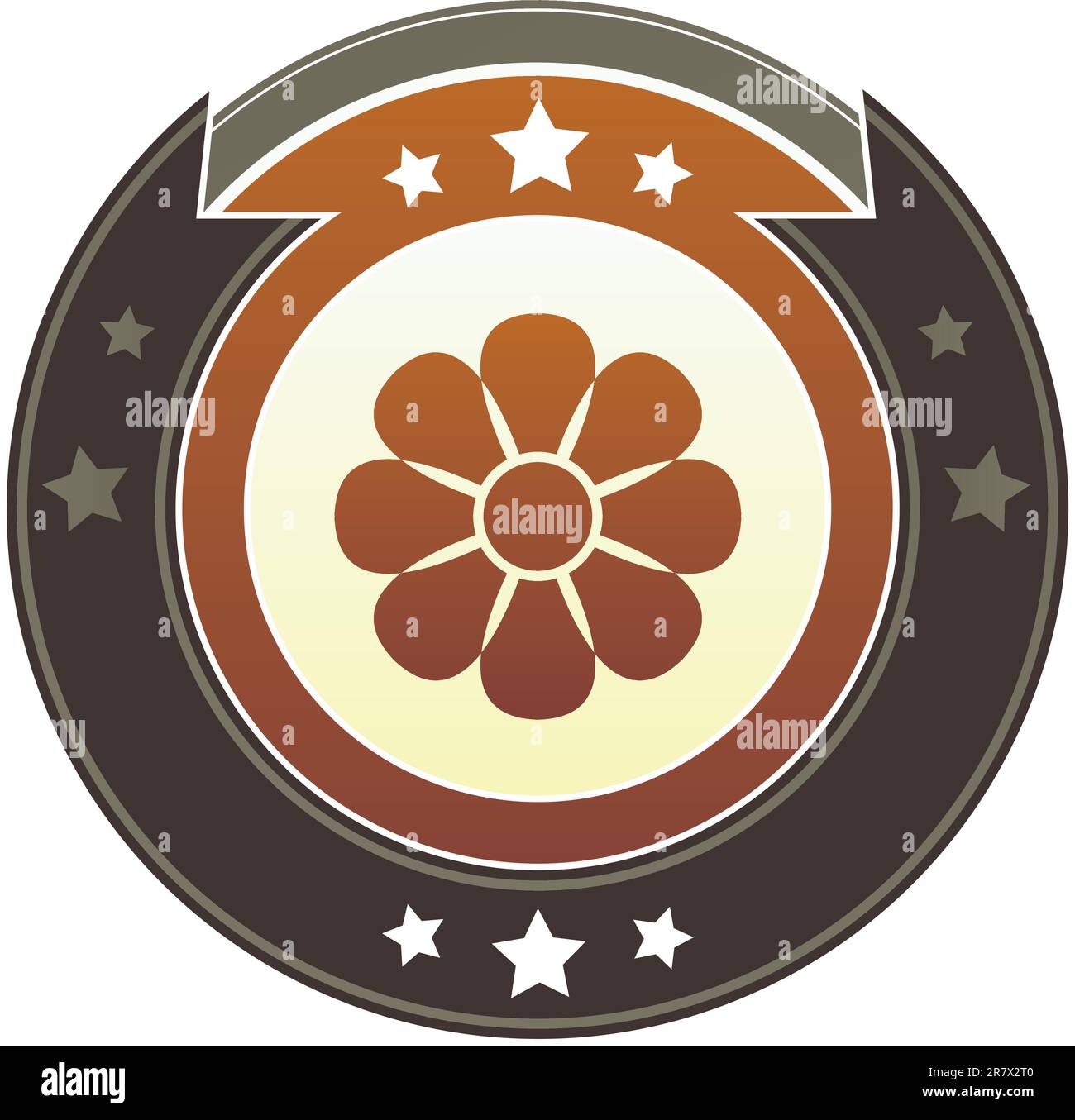 Icône fleur, nature ou beauté sur un bouton rond à vecteur impérial rouge et marron avec des touches d'étoile Illustration de Vecteur