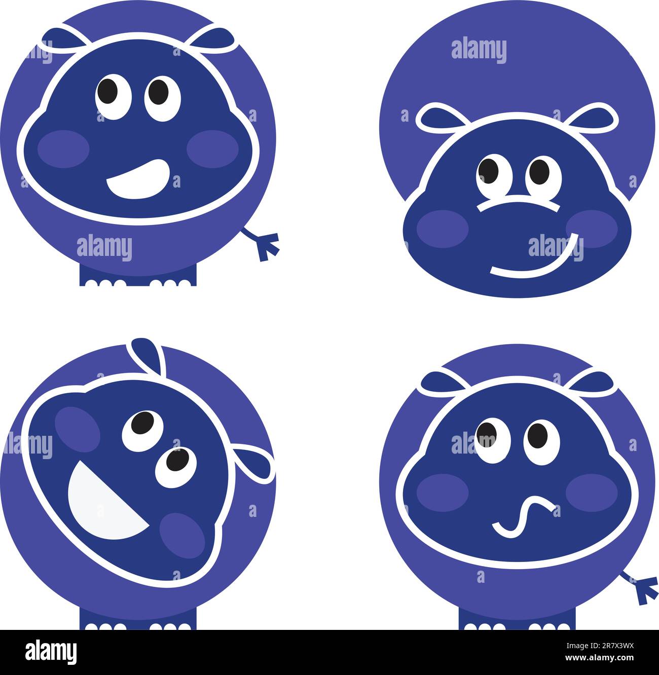 Ensemble d'icônes hippopotames isolées sur blanc. Dessin animé vectoriel Illustration de Vecteur