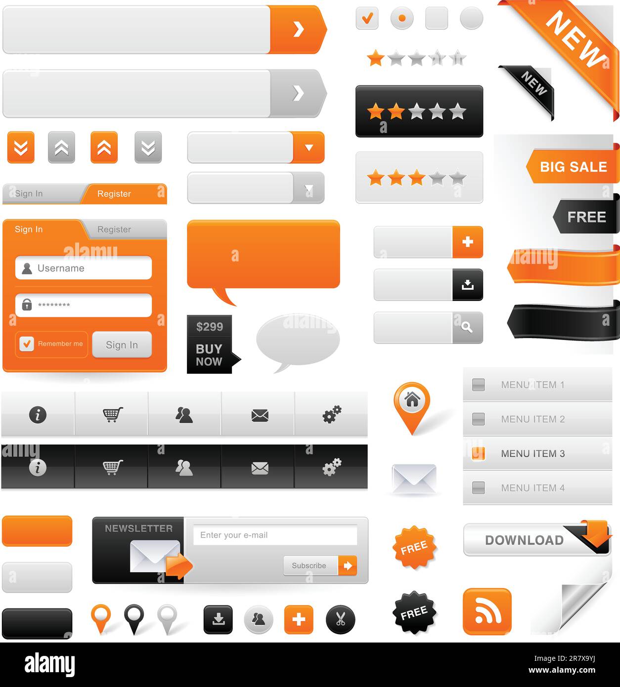 Grand ensemble d'icônes, de boutons et de menus pour les sites Web Illustration de Vecteur