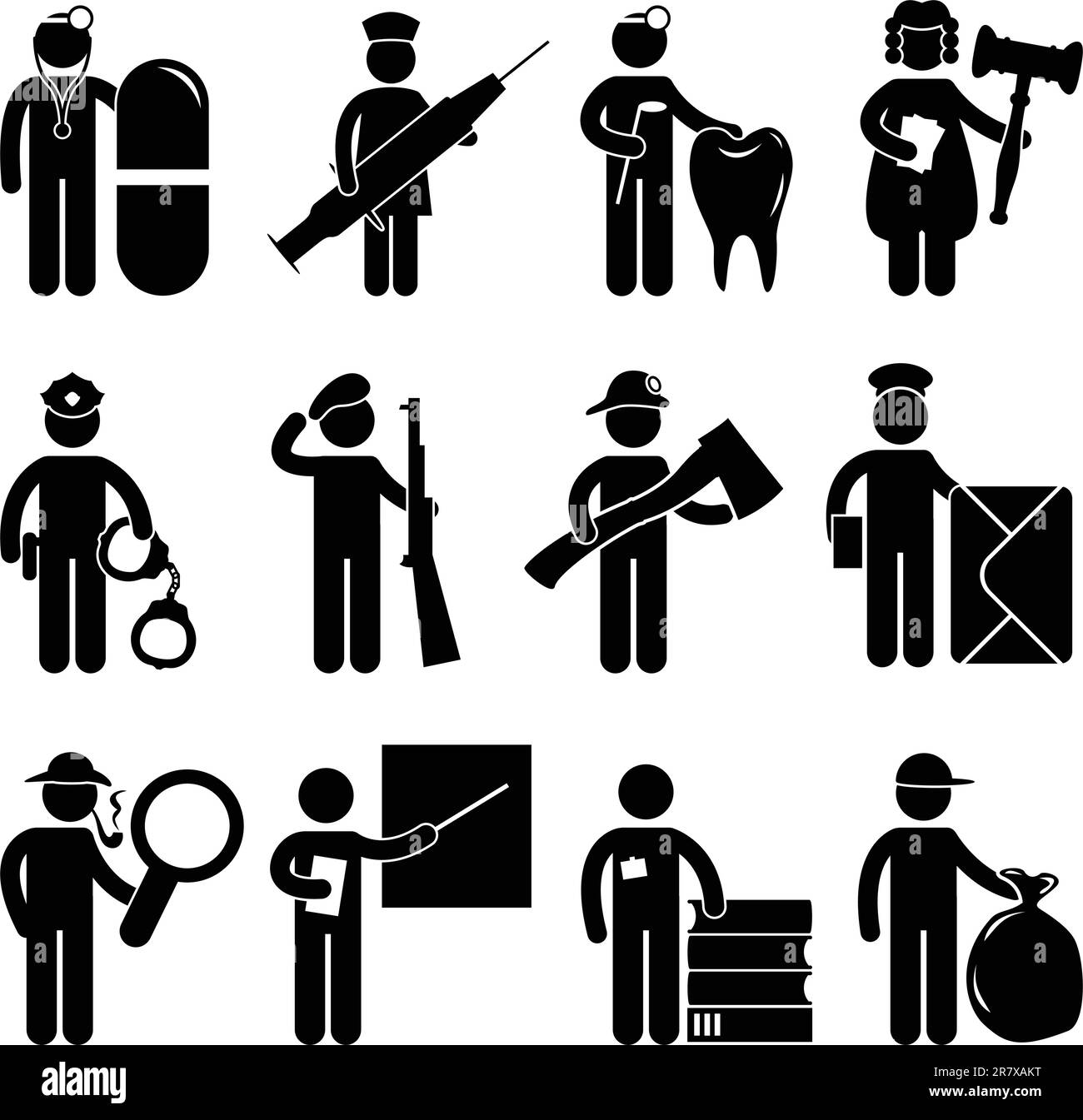 Un ensemble d'emploi et de profession de fonctionnaire dans le pictogramme. Illustration de Vecteur