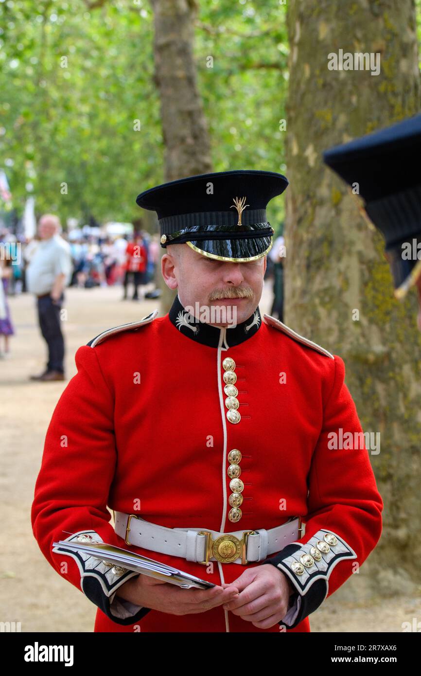 Londres, Royaume-Uni, 17th juin 2023, la foule s'est rassemblée après un départ lent dans le Mall pour le premier anniversaire officiel du roi. Le Trooping The Color a eu lieu à Horse Guards Parade, avec le Roi à cheval, avec le Prince William, Princes Anne et Prince Edward. Une vague de flèches rouges a eu lieu avec la vague traditionnelle du balcon de Buckingham Palace. , Andrew Lalchan Photography/Alamy Live News Banque D'Images