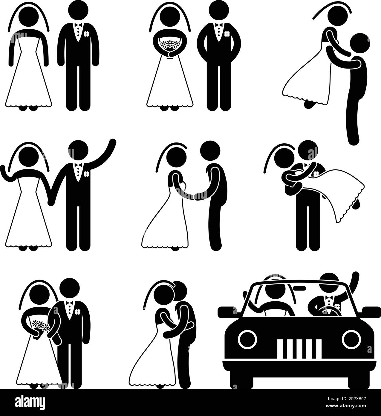 Un ensemble de pictogrammes sur le mariage et le mariage. Illustration de Vecteur