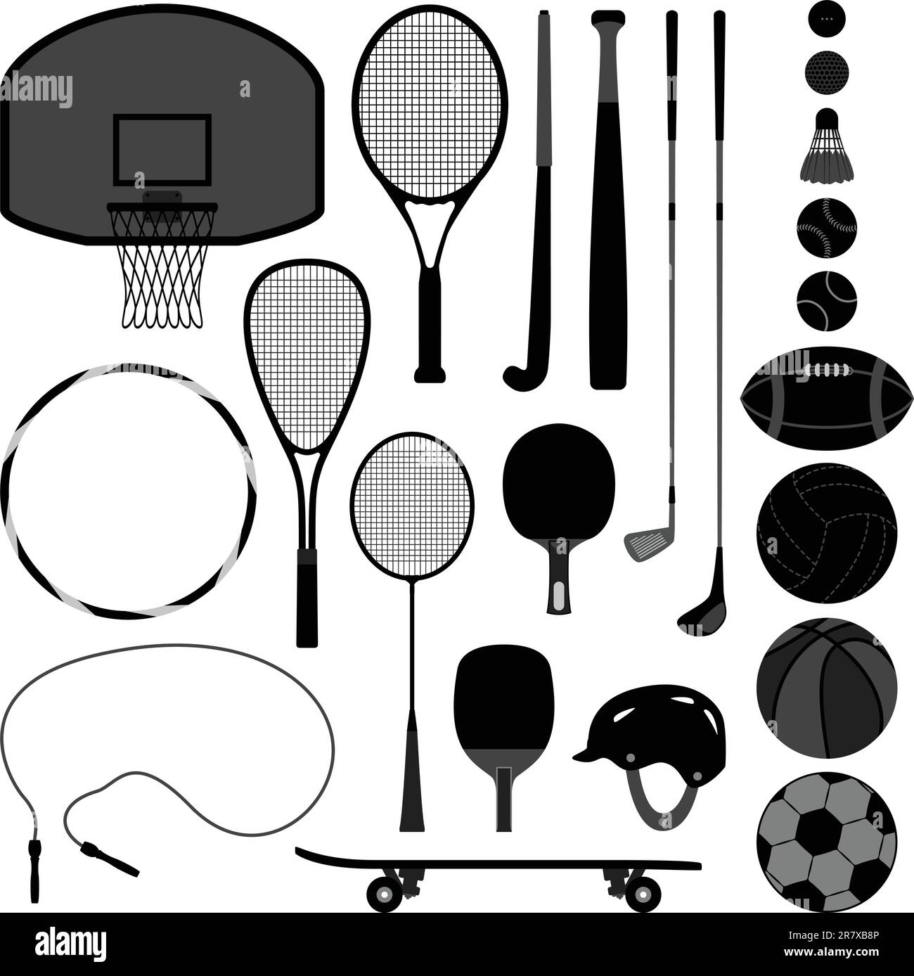 Un ensemble d'équipements et d'outils de sport. Illustration de Vecteur