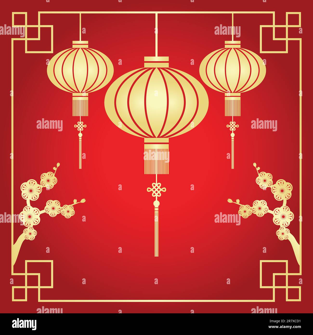 Lanterne chinoise à motif de coupe de papier et fleur de cerisier Illustration de Vecteur