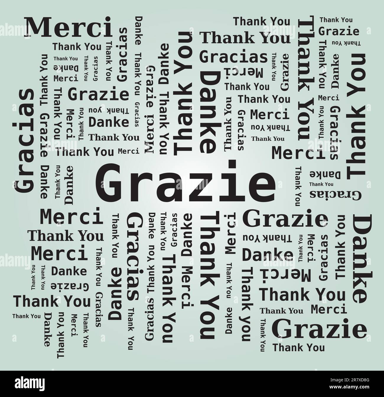 Merci Word Cloud dans différentes langues - 5 langues, anglais, français, allemand, espagnol et italien Illustration de Vecteur