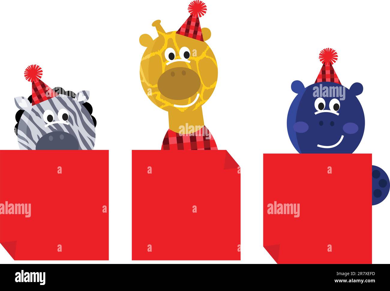 Des animaux heureux tenant des bannières vierges pour votre fête de noël. Illustration de Vecteur