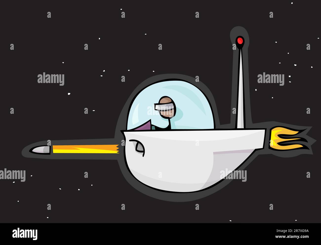 Alien stick personne tire un missile à partir d'un bateau Illustration de Vecteur