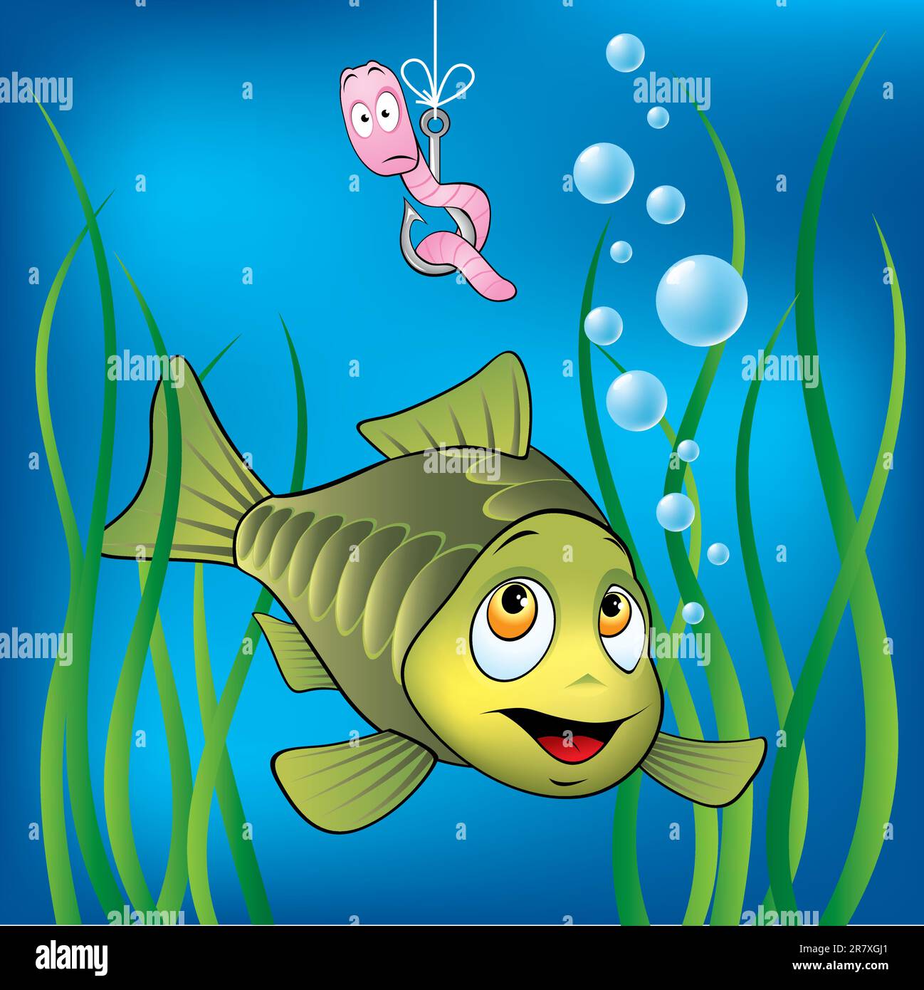 Drôle de poisson et peur ver Illustration de Vecteur