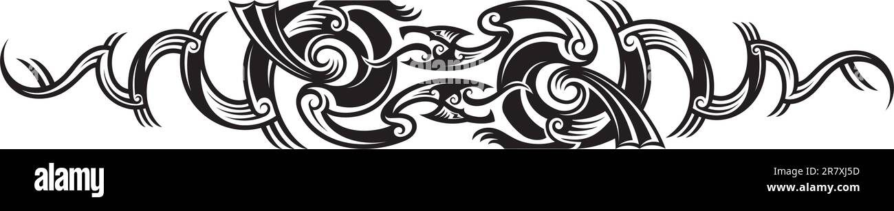 Deux dragons. Motif tatouage tribal de style maori. Illustration vectorielle. Illustration de Vecteur