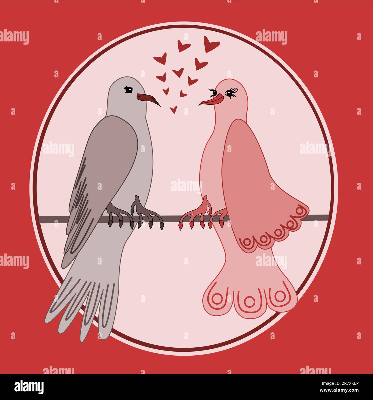Illustration de colombes de tortues amoureux sur fond rose Illustration de Vecteur