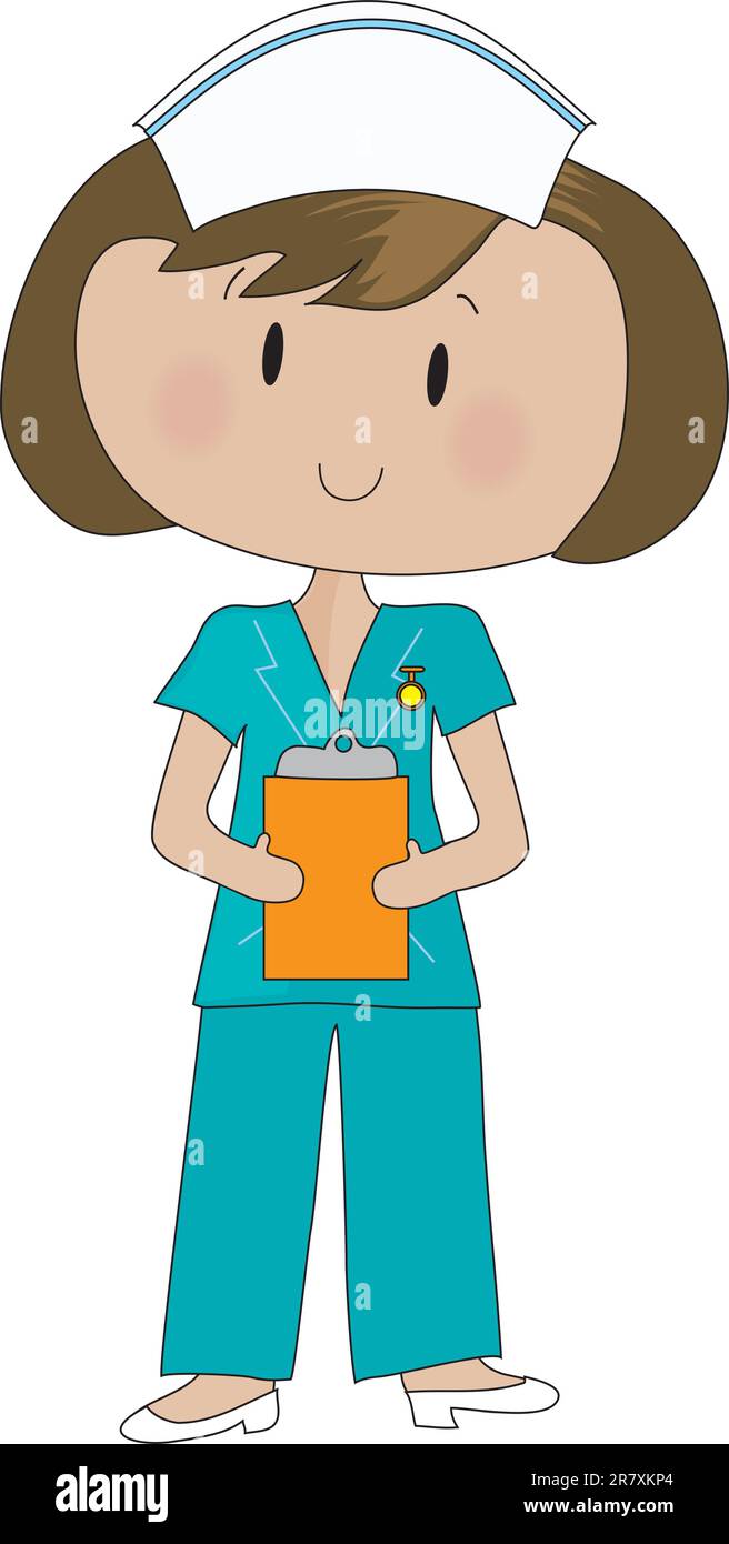 Un bien propre infirmière en vert, vous y trouverez des gommages corporels, tient son presse-papiers. Illustration de Vecteur