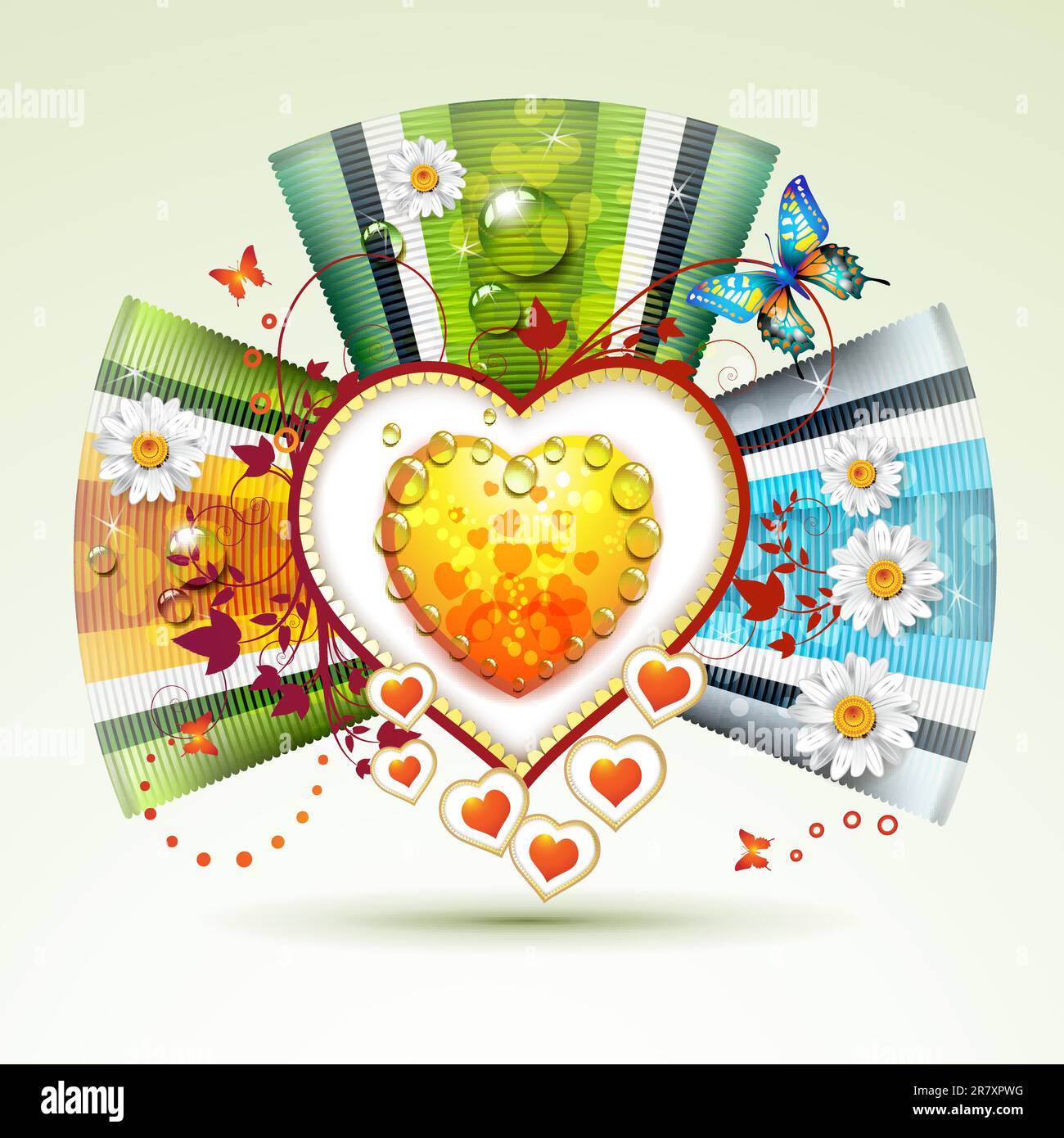 Carte de Saint-Valentin. Coeur avec Marguerite et papillon Illustration de Vecteur