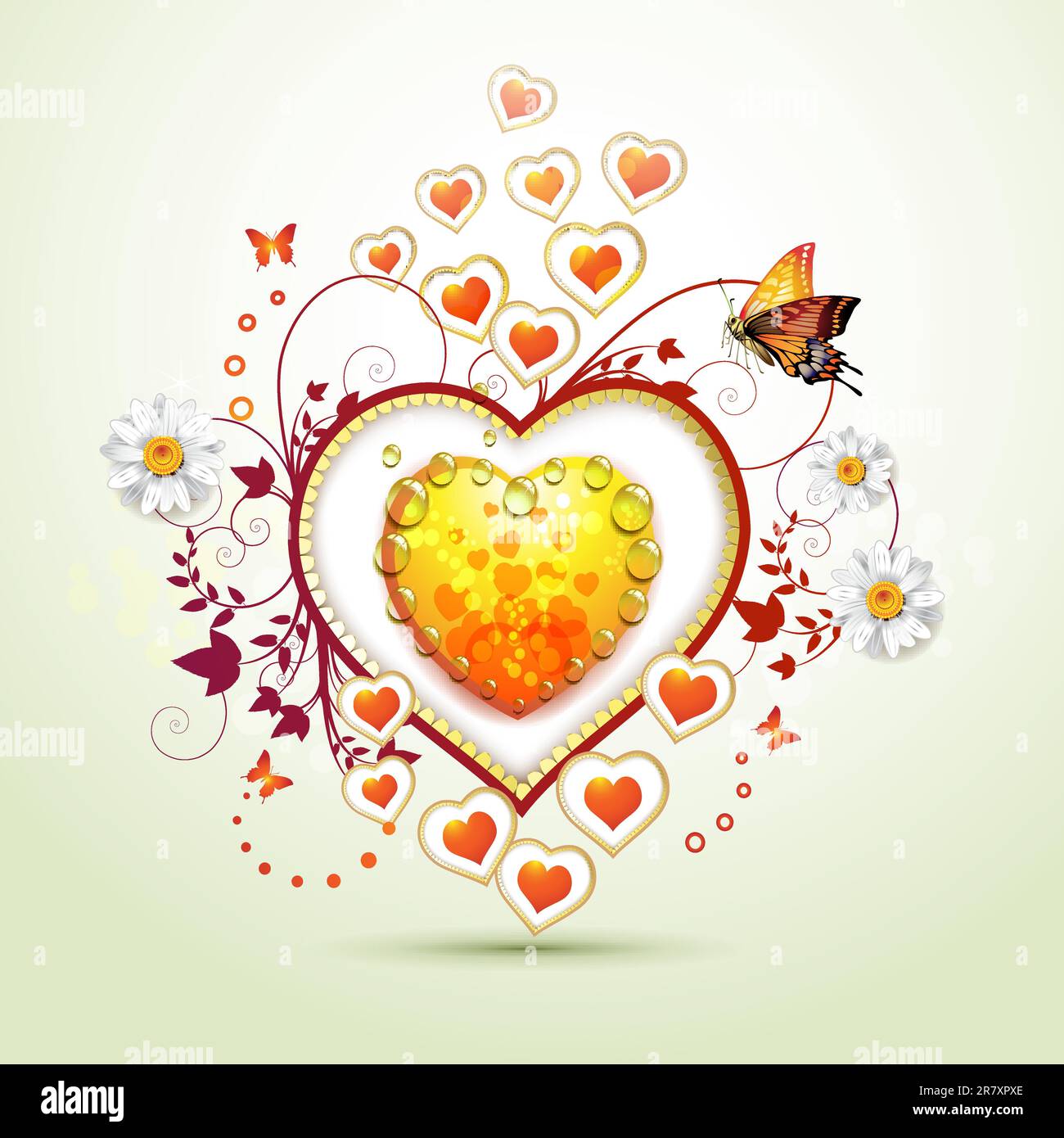 Carte de Saint-Valentin. Coeur avec Marguerite et papillon Illustration de Vecteur